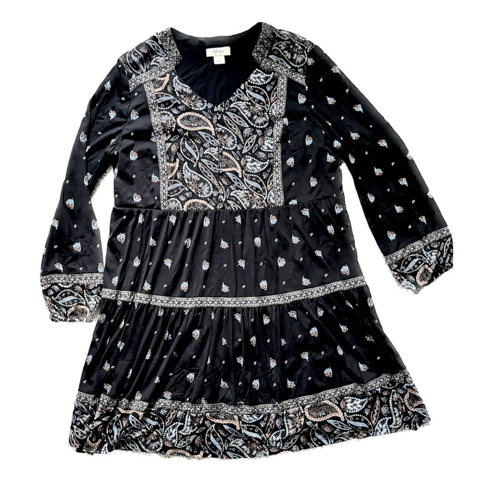 Women’s tiered A-line dress, paisley print